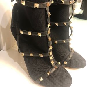 Valentino rockstud knit heeled bootie